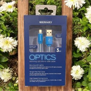 Merkury Innovations Blue Glowing LED Micro USB Cable 3FT New In Box